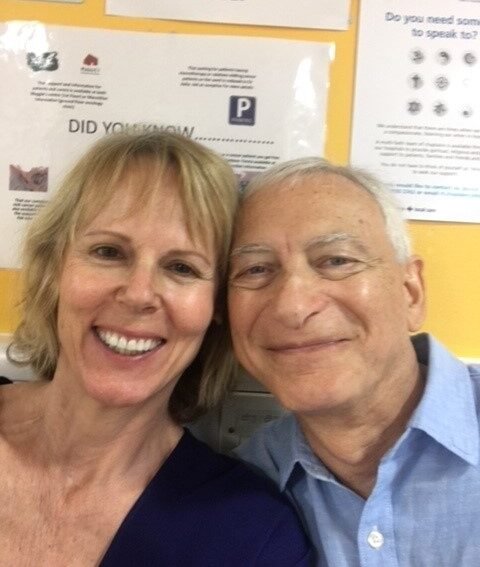 Living kidney donor with her husband and kidney recipient Howard on the morning of their first surgery